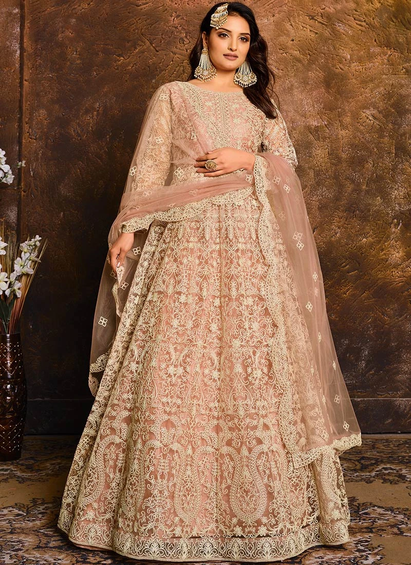 Peach Net Anarkali Suit Party Wear 3 Peach Net Anarkali Suit Party Wear - Image 3