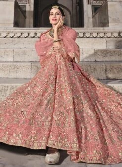 Peach Net Embroidered Designer Lehenga Choli Festive Wear -C Bazaar Shop peach net embroidered designer lehenga choli ghsaj42589101 b