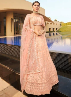 Peach Net Umbrella Lehenga Wedding Wear 6 Peach Net Umbrella Lehenga Wedding Wear -C Bazaar Shop peach net umbrella lehenga ghsak41366003 u