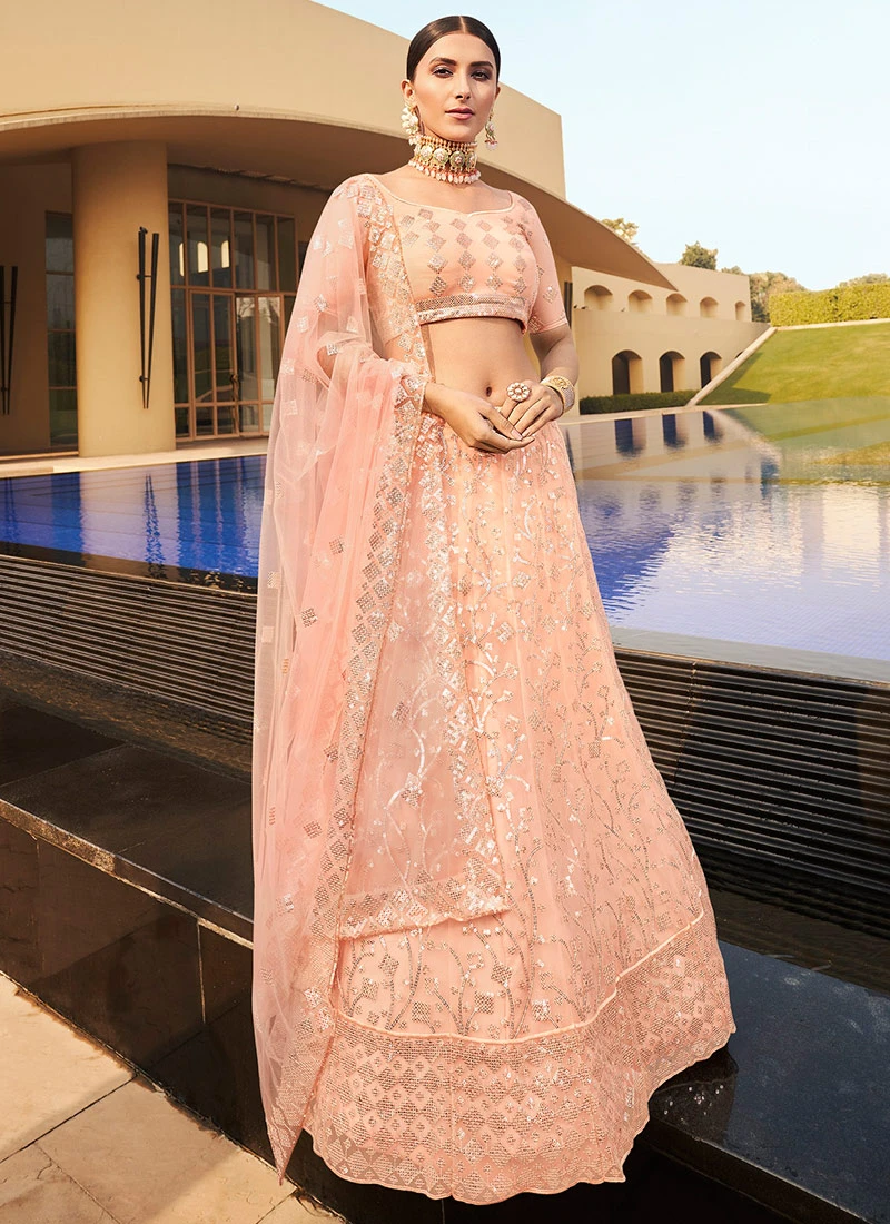 Peach Net Umbrella Lehenga Wedding Wear 3 Peach Net Umbrella Lehenga Wedding Wear - Image 3