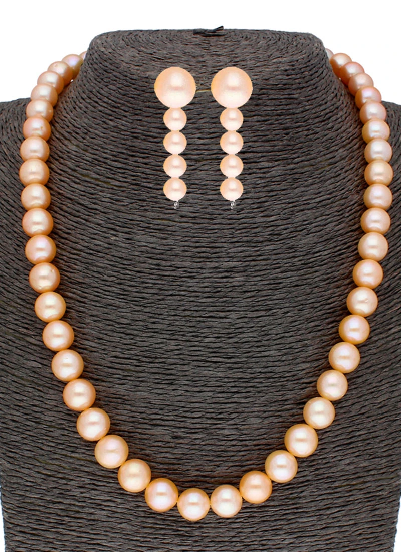 Peach Pearl Work Necklace Set Party Wear 3 Peach Pearl Work Necklace Set Party Wear - Image 3
