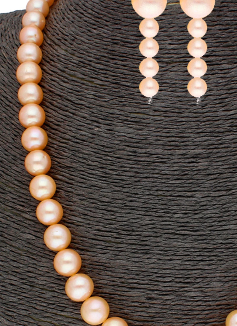 Peach Pearl Work Necklace Set Party Wear 1 Peach Pearl Work Necklace Set Party Wear