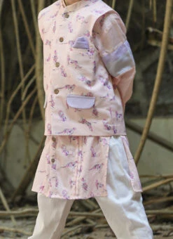 Peach Pure Cotton Animal Printed Bandi Set Party Wear