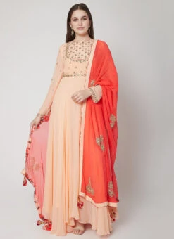Peach Pure Georgette Thread Work Anarkali Suit Party Wear -C Bazaar Shop peach pure georgette thread work anarkali suit sldvcsvak195 u
