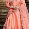 Peach Satin Blend Resham Umbrella Lehenga Festive Wear