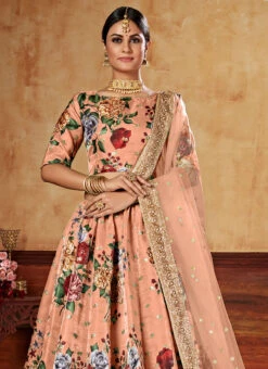 Peach Satin Blend Umbrella Lehenga Party Wear 7 Peach Satin Blend Umbrella Lehenga Party Wear -C Bazaar Shop peach satin blend umbrella lehenga ghsom2003 b