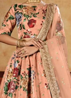 Peach Satin Blend Umbrella Lehenga Party Wear