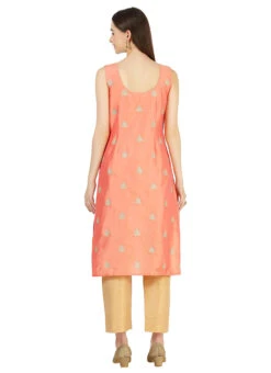 Peach Taffeta Silk Embroidery Kurta Straight Pant Set Party Wear -C Bazaar Shop peach taffeta silk embroidery kurta straight pant set krskinf9900509 b