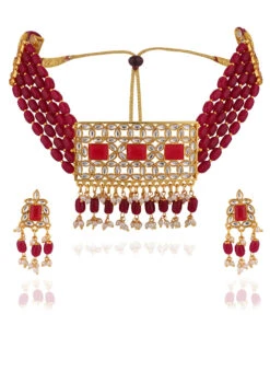 Pink Alloy Choker Necklace Set Party Wear -C Bazaar Shop pink alloy choker necklace set jysmpf9870 b