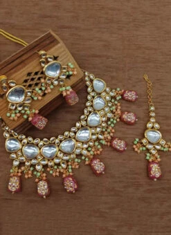 Pink Alloy Kundan Necklace Party Wear -C Bazaar Shop pink alloy kundan necklace jysmnikm1169 b