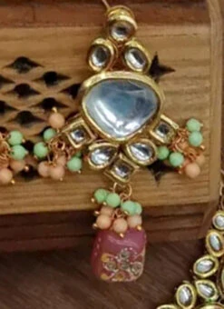 Pink Alloy Kundan Necklace Party Wear