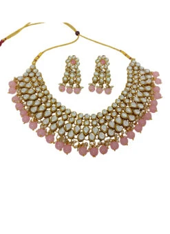 Pink Alloy Kundan Necklace Set With Earrings Party Wear -C Bazaar Shop pink alloy kundan necklace set with earrings jysmvd10896 b