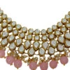 Pink Alloy Kundan Necklace Set With Earrings Party Wear
