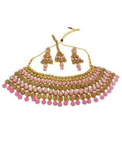 Pink Alloy Kundan Necklace Set With Earrings N Mangtika Party Wear 5 Pink Alloy Kundan Necklace Set With Earrings N Mangtika Party Wear -C Bazaar Shop pink alloy kundan necklace set with earrings n mangtika jysmvd10867 b