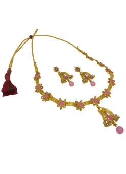 Pink Alloy Necklace Set With Earrings N Mangtika Party Wear -C Bazaar Shop pink alloy necklace set with earrings n mangtika jysmvd10854 b