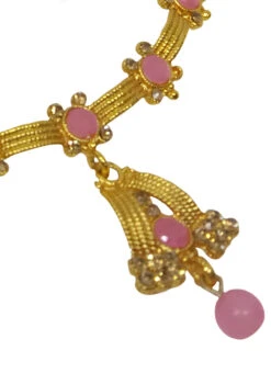 Pink Alloy Necklace Set With Earrings N Mangtika Party Wear