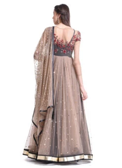 Pink And Grey Net Embroidered Anarkali Suit Party Wear -C Bazaar Shop pink and grey net embroidered anarkali suit sldvc124 b