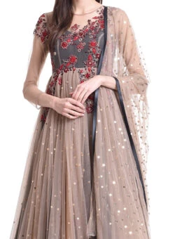 Pink And Grey Net Embroidered Anarkali Suit Party Wear
