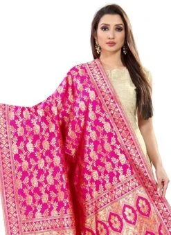 Pink Art Silk Benarasi Dupatta Party Wear -C Bazaar Shop pink art silk benarasi dupatta dusli105rp b