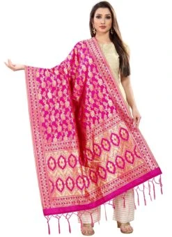 Pink Art Silk Benarasi Dupatta Party Wear -C Bazaar Shop pink art silk benarasi dupatta dusli105rp u