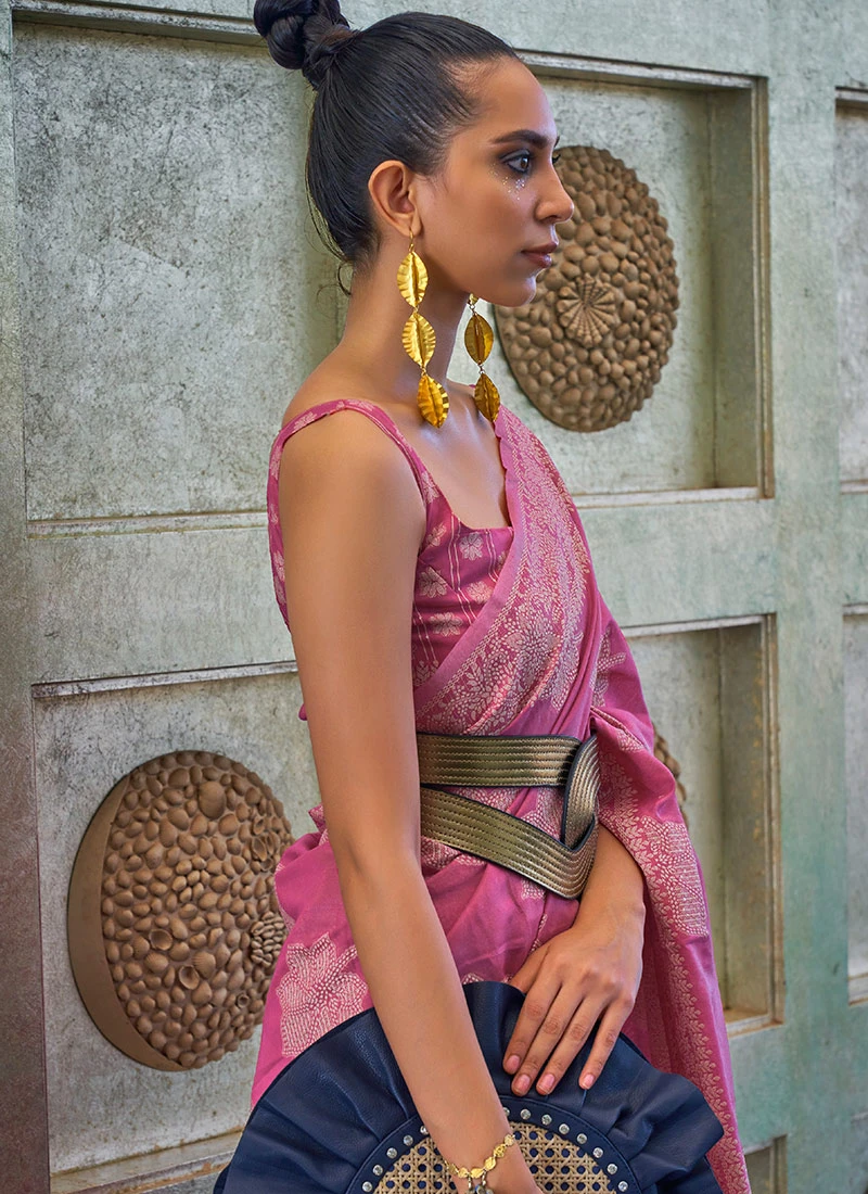 Pink Art Silk Cotton Chikankari Saree Festive Wear 4 Pink Art Silk Cotton Chikankari Saree Festive Wear - Image 4