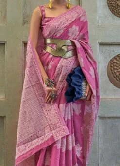 Pink Art Silk Cotton Chikankari Saree Festive Wear
