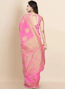 Pink Art Silk Cotton Zari Sari Festive Wear -C Bazaar Shop pink art silk cotton zari sari sasacw8748 b