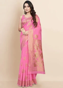 Pink Art Silk Cotton Zari Sari Festive Wear -C Bazaar Shop pink art silk cotton zari sari sasacw8748 u