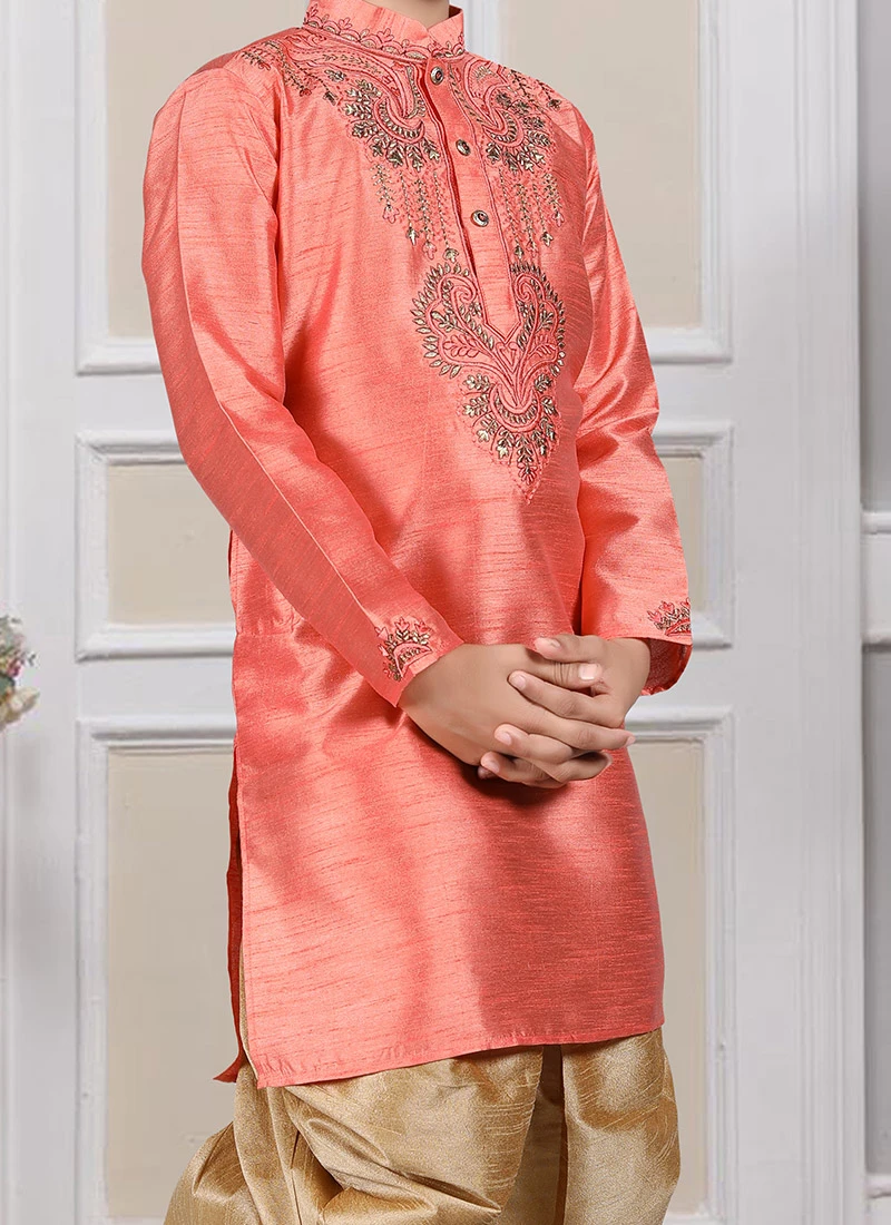 Pink Art Silk Embroidery Kurta Pyjama Party Wear 1 Pink Art Silk Embroidery Kurta Pyjama Party Wear
