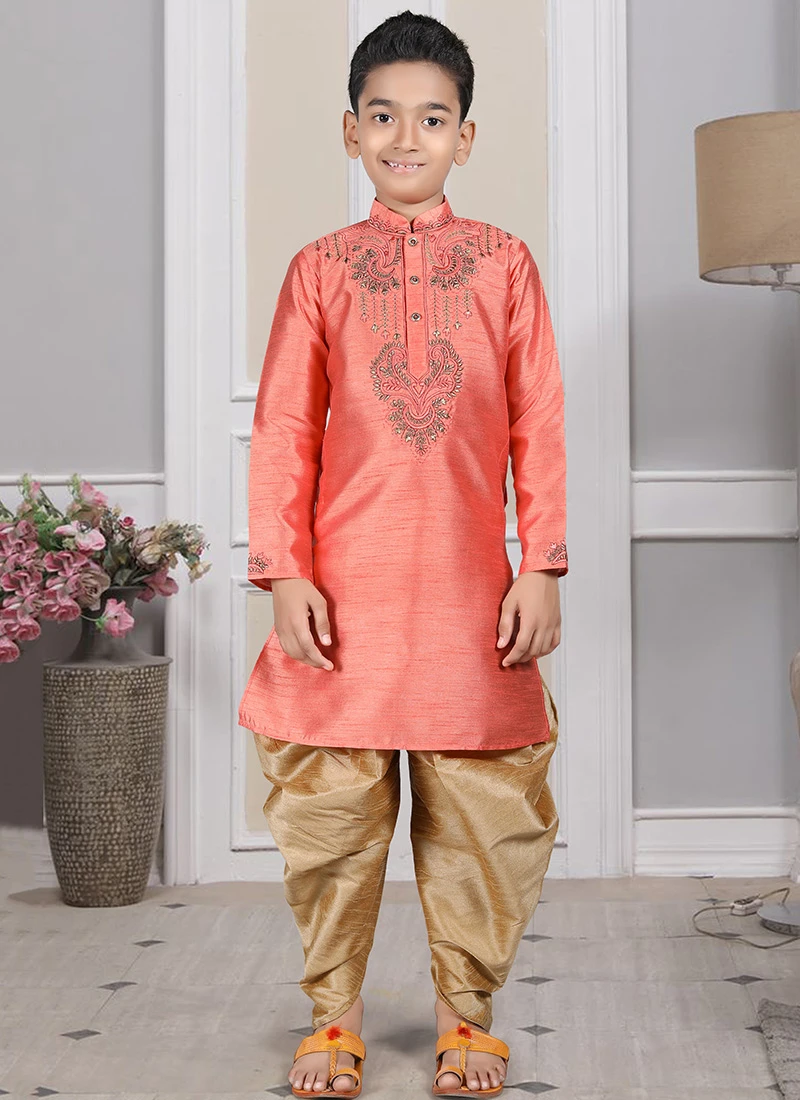 Pink Art Silk Embroidery Kurta Pyjama Party Wear 2 Pink Art Silk Embroidery Kurta Pyjama Party Wear - Image 2