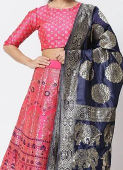 Pink Art Silk Jacquard A Line Lehenga Festive Wear