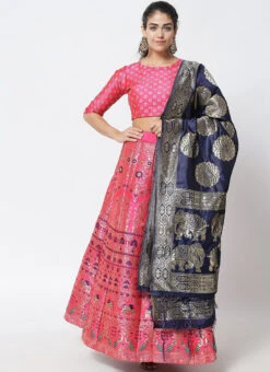 Pink Art Silk Jacquard A Line Lehenga Festive Wear -C Bazaar Shop pink art silk jacquard a line lehenga ghsrk169273 u