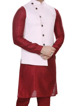 Pink Art Silk Jacquard Nehru Jacket