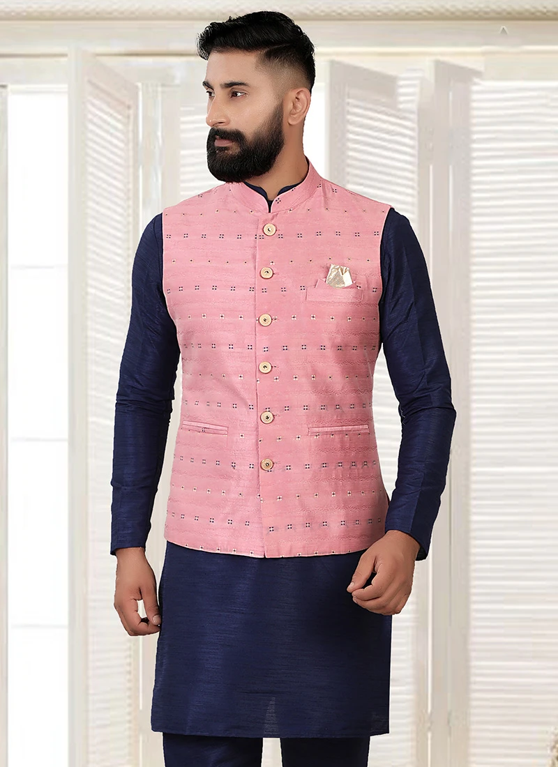 Pink Art Silk Nehru Jacket 3 Pink Art Silk Nehru Jacket - Image 3