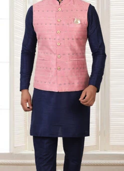 Pink Art Silk Nehru Jacket
