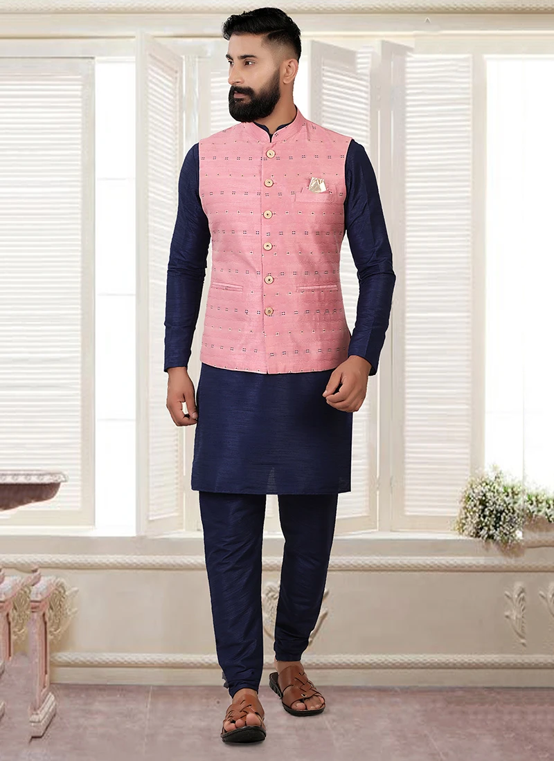 Pink Art Silk Nehru Jacket 2 Pink Art Silk Nehru Jacket - Image 2