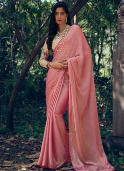 Pink Art Silk Saree With Printed Blouse Party Wear 6 Pink Art Silk Saree With Printed Blouse Party Wear -C Bazaar Shop pink art silk saree with printed blouse sassls3855 u