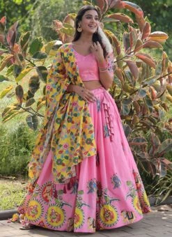 Pink Blended Cotton Printed Umbrella Lehenga Festive Wear -C Bazaar Shop pink blended cotton printed umbrella lehenga ghsprt16472 u