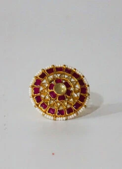 Pink Brass Kundan Ring Party Wear -C Bazaar Shop pink brass kundan ring hjrddrj114513h b