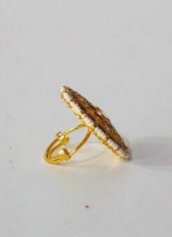 Pink Brass Kundan Ring Party Wear