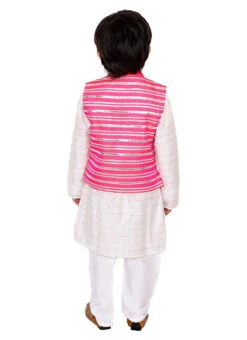 Pink Chanderi Cotton Gota Patti Kids Boys Bandi Set Party Wear -C Bazaar Shop pink chanderi cotton gota patti kids boys bandi set kdbdgctp032020 b