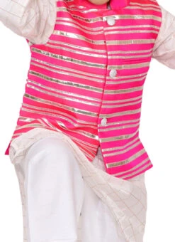 Pink Chanderi Cotton Gota Patti Kids Boys Bandi Set Party Wear