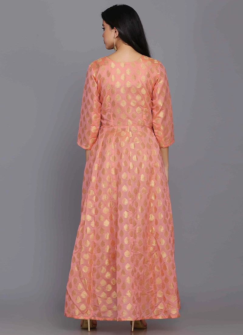 Pink Chanderi Silk Zari Work Anarkali Suit Party Wear 4 Pink Chanderi Silk Zari Work Anarkali Suit Party Wear - Image 4