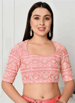 Pink Chinon Embroidered Blouse Festive Wear 7 Pink Chinon Embroidered Blouse Festive Wear -C Bazaar Shop pink chinon embroidered blouse BLBS02307617 b