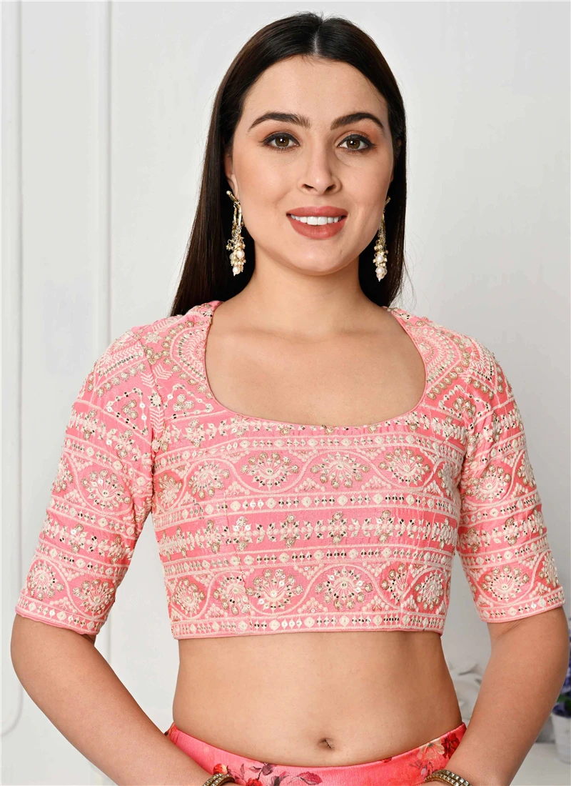Pink Chinon Embroidered Blouse Festive Wear 3 Pink Chinon Embroidered Blouse Festive Wear - Image 3