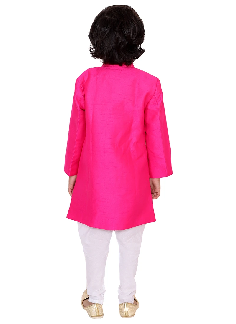 Pink Chroma Silk Kids Boys Classic Sherwani Party Wear 3 Pink Chroma Silk Kids Boys Classic Sherwani Party Wear - Image 3