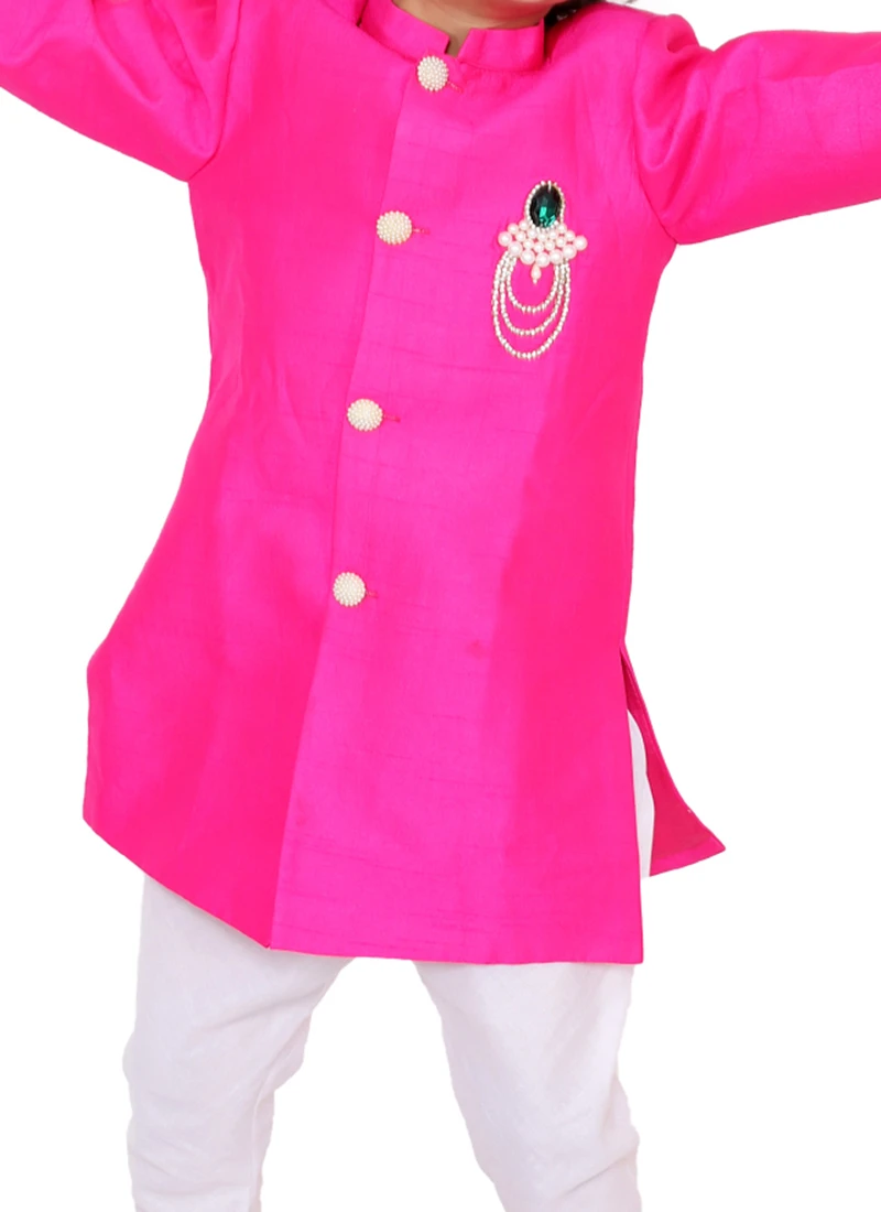 Pink Chroma Silk Kids Boys Classic Sherwani Party Wear 1 Pink Chroma Silk Kids Boys Classic Sherwani Party Wear