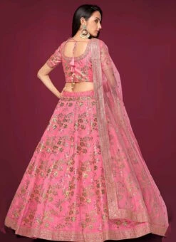 Pink Art Silk Embroidered Umbrella Lehenga Party Wear -C Bazaar Shop pink color art silk embroidered umbrella lehenga ghska46427812 b