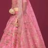 Pink Art Silk Embroidered Umbrella Lehenga Party Wear