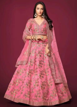 Pink Art Silk Embroidered Umbrella Lehenga Party Wear -C Bazaar Shop pink color art silk embroidered umbrella lehenga ghska46427812 u